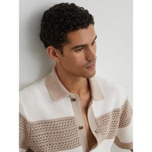 REISS Marek Cotton Block-Stripe Knitted Shirt
